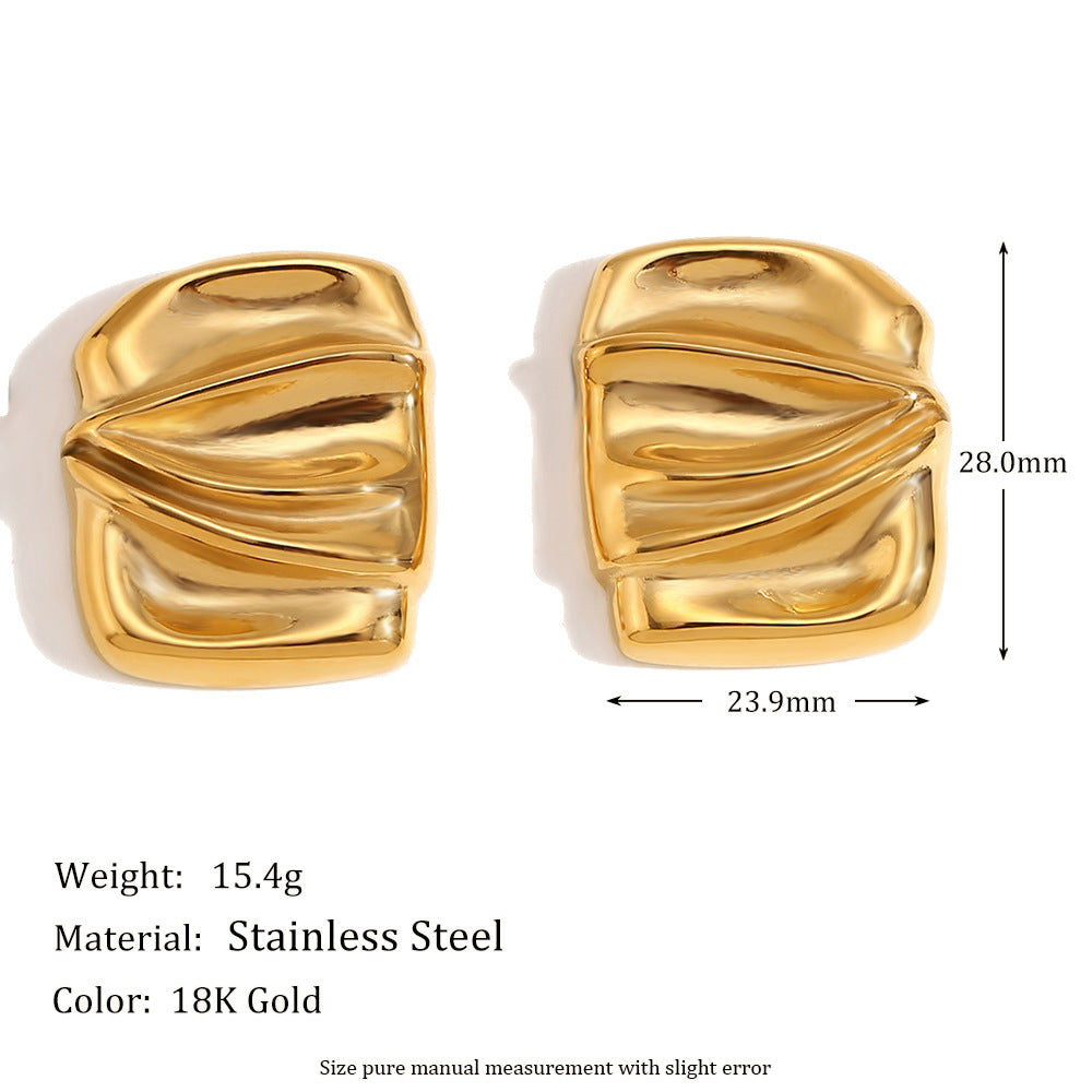 Miliani Irregular Geometric Earrings - Irregular Pleated Rectangle Stud Earrings - Gold [0EOSYYFR]