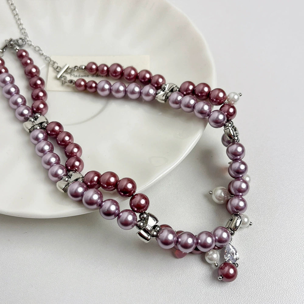 Pamela Iridescent Heart Necklace - Pink Purple Pearl Necklace [PLK2FQCQ]