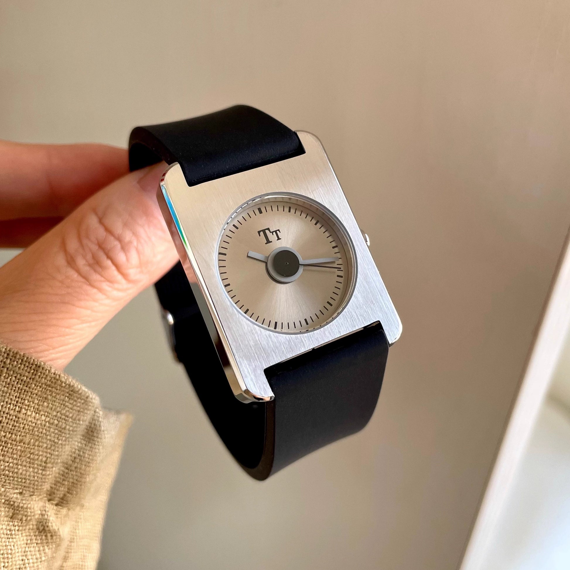 Erynn Minimalist Square Watch - Black Strap Grey Face