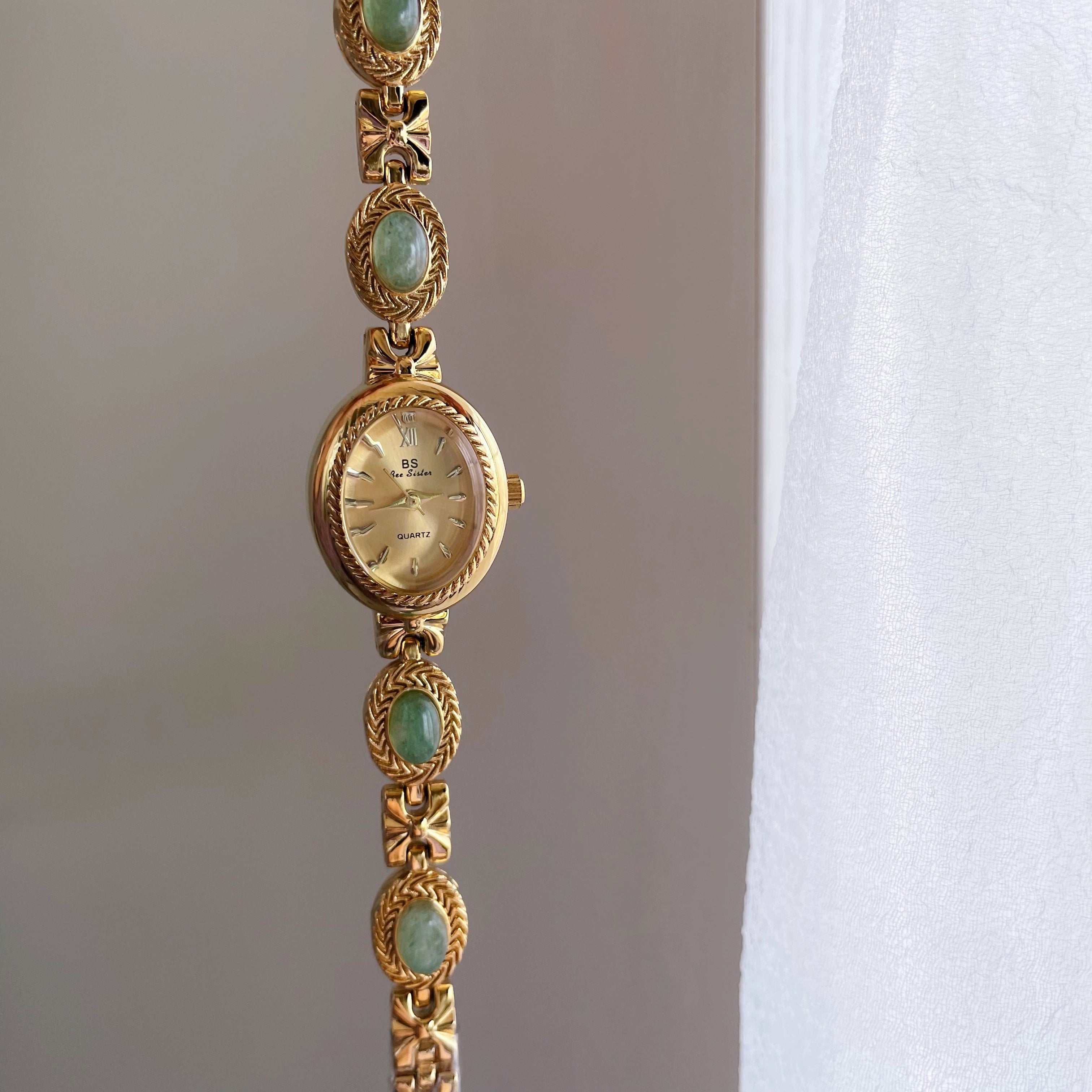 Aavya Gemstone Bracelet Watch - Green Jade [8UPP5E4C]