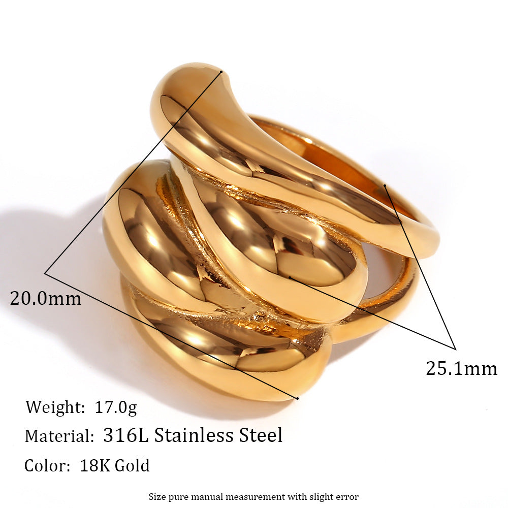 Shaindy Retro Stone Rings - Water Drop Wave Dome Ring - Gold - Size 7 [OY363T9W]