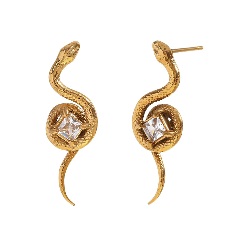 Natania Gold Serpent Zircon Earrings - Square Zircon Serpent Earrings [3FH1LE60]
