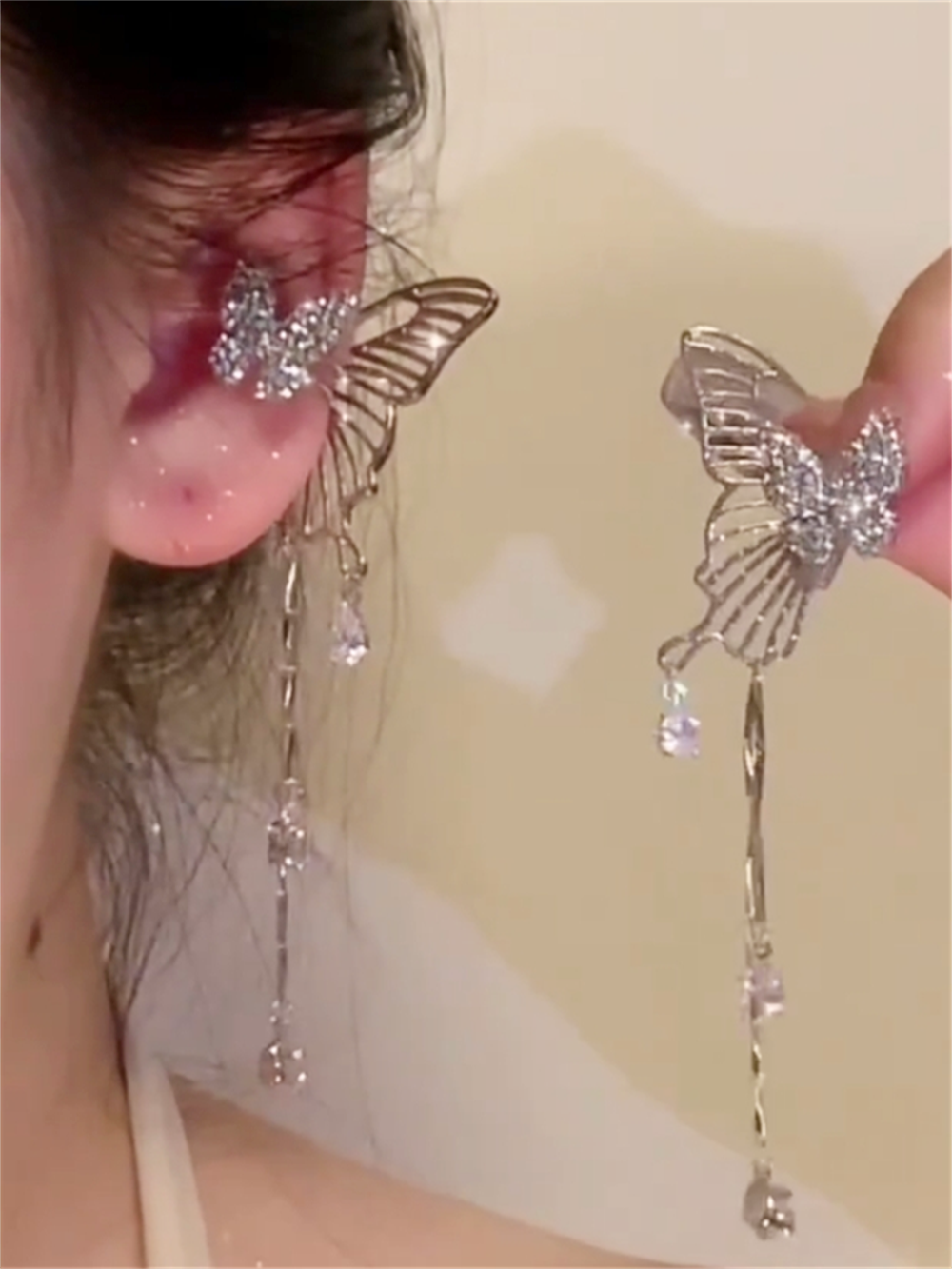 Addelynn Butterfly Tassel Ear Cuff - E685-Butterfly Tassel 1 Pair