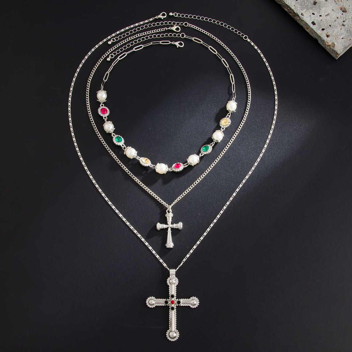 Kamia Diamond Pearl Cross Chain - Silver [C6MYOGG9]