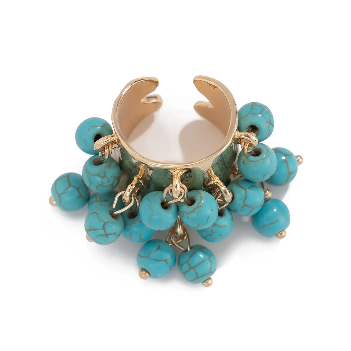 Aleina Chunky Beaded Open Ring - Artificial Turquoise