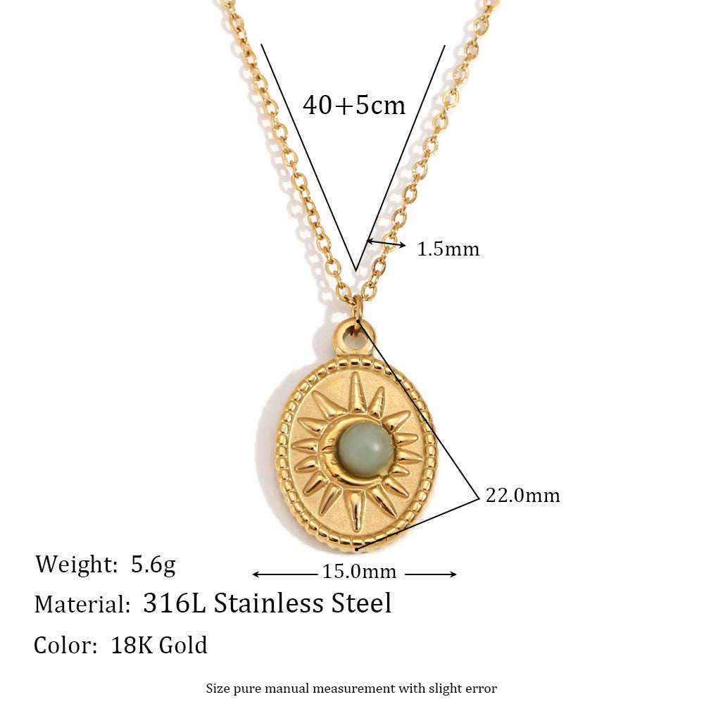 Jean Dainty Stone Necklace - Oval Sun Stone Pendant - Gold [GUXHMDIM]