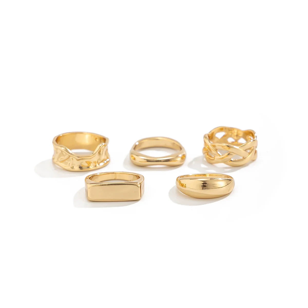 Ann Geometric Ring Set - Light Gold 5-Piece Set