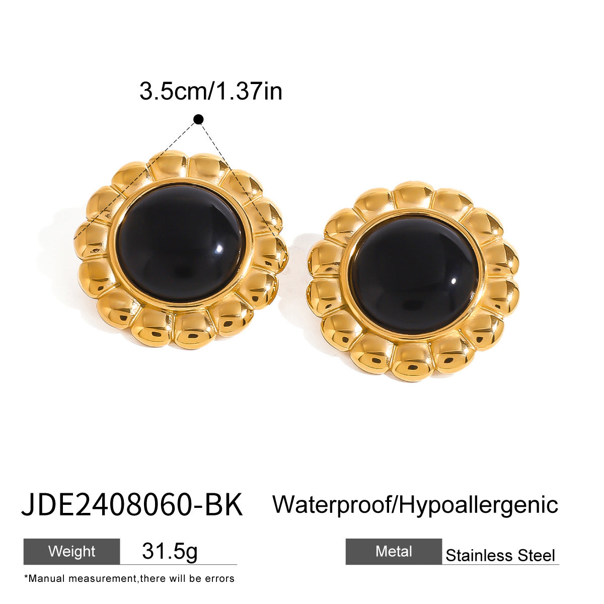 Aaminah Geometric Agate Earrings - Gold with Black Agate [JRB0S1T4]
