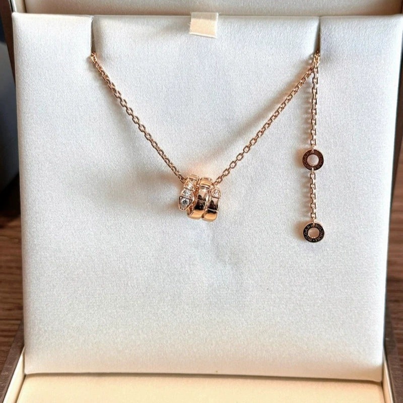 Shahd Serpent Charm Necklace - Rose Gold Diamond Accents