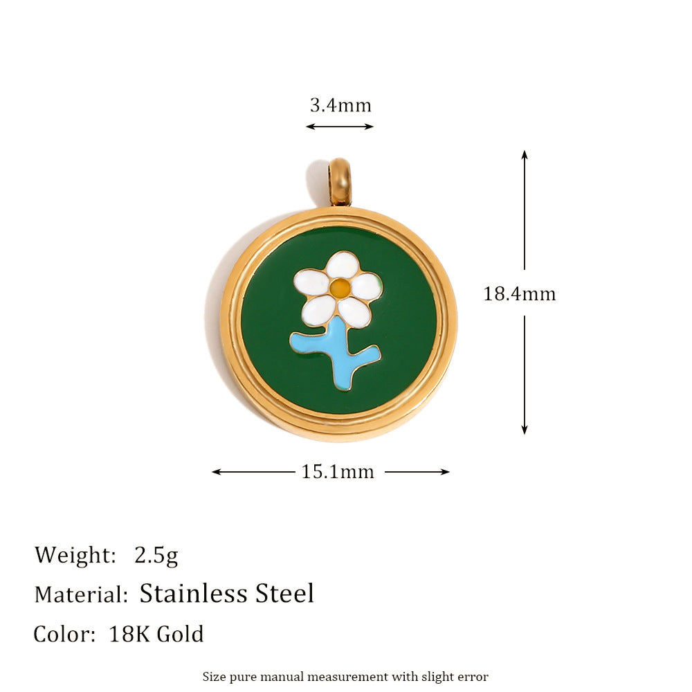 Kambri Luxe Charm Pendants - Small Flower Enamel Round Pendant - Gold [OQOY4PKD]