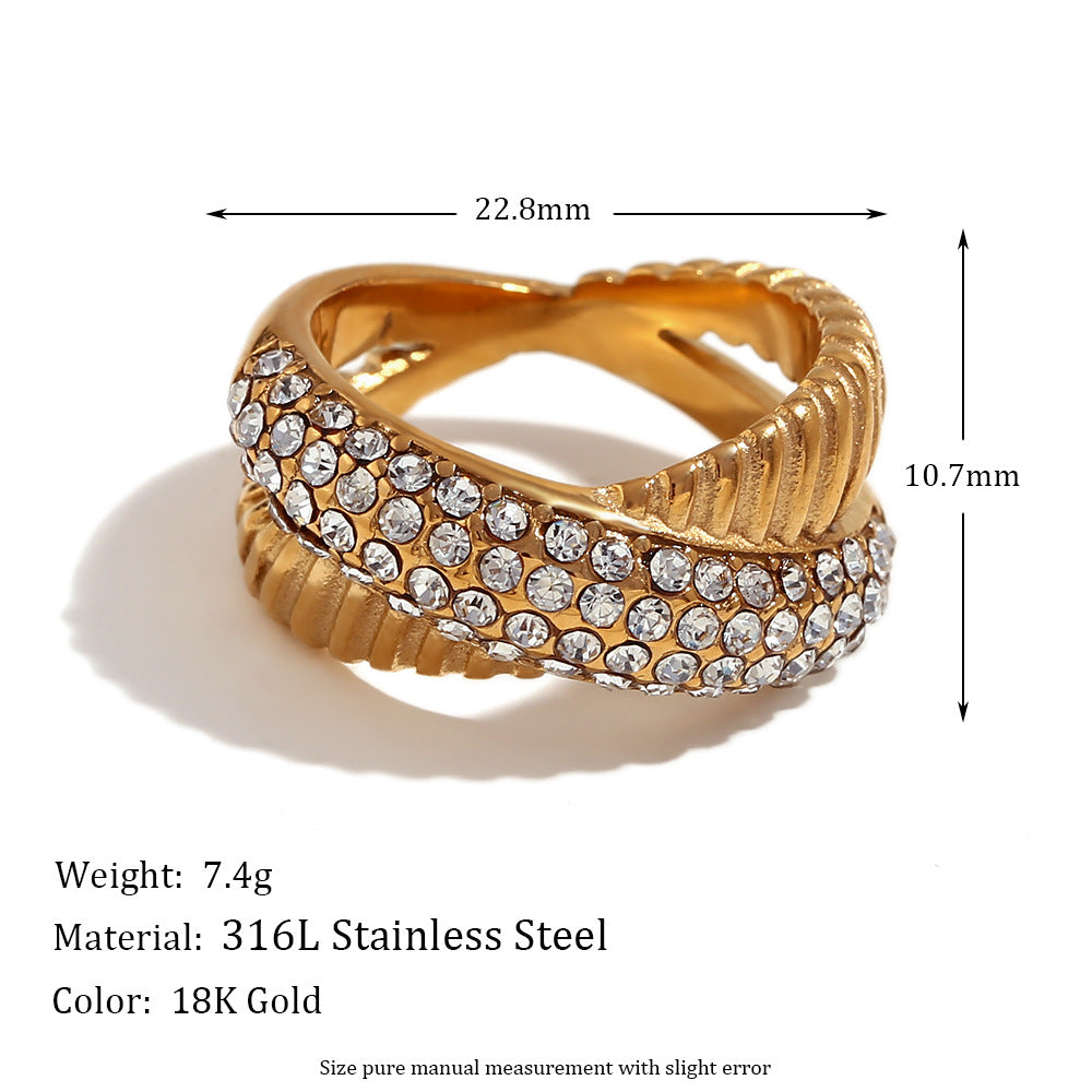 Avri Geometric Ring Collection - Cross Diagonal Rhinestone Ring - Gold - Size 7 [G5ESZ7MY]