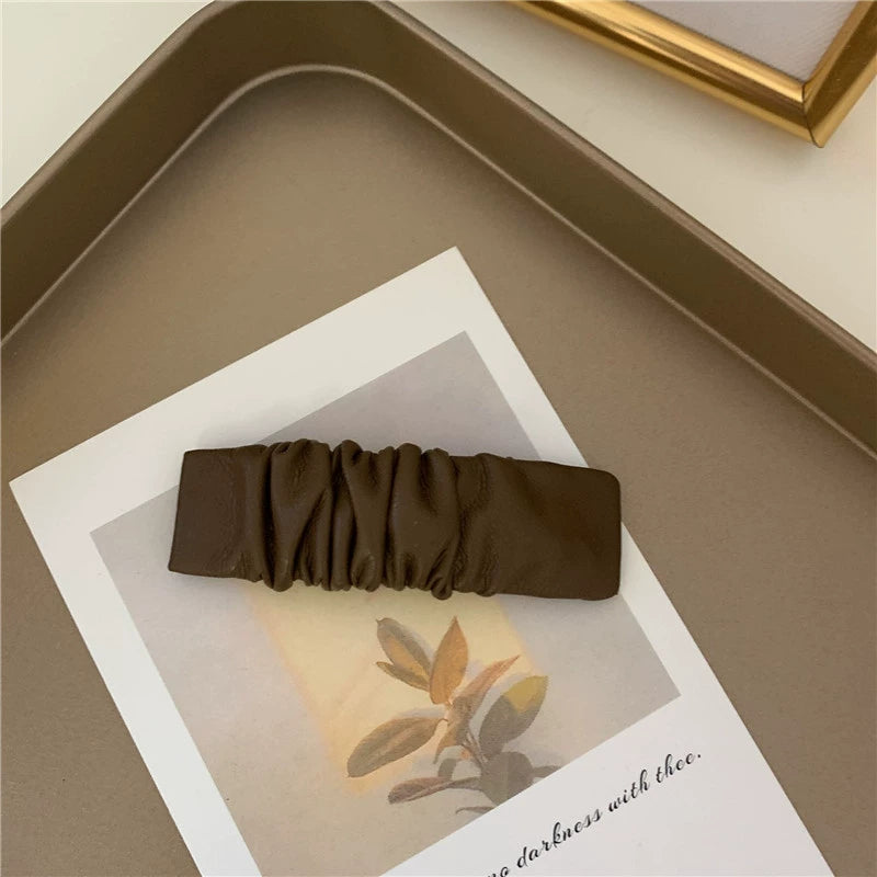 Luci Pleated Faux Leather Hairpin - Coffee [J4EUJRUM]