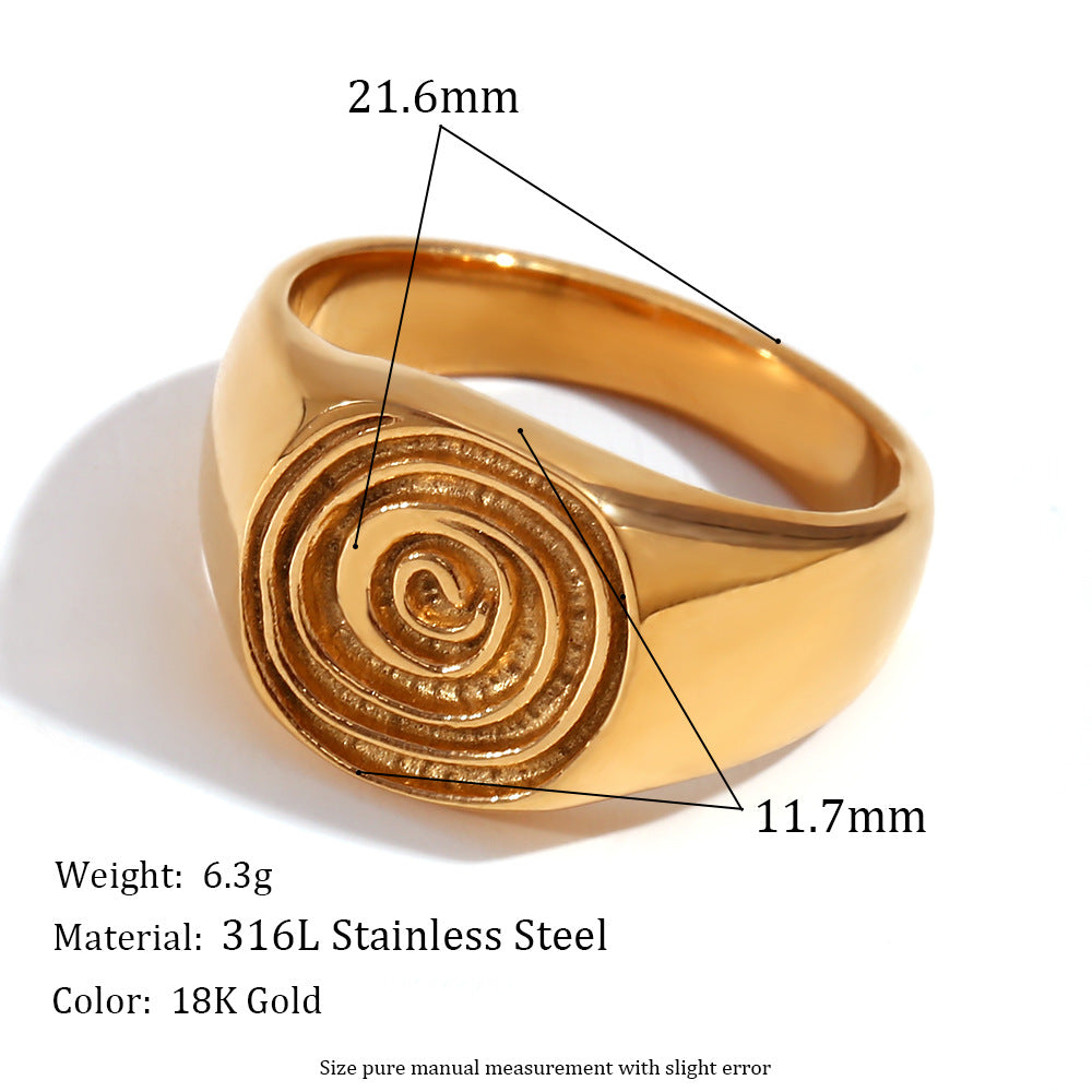 Shaindy Retro Stone Rings - Fingerprint Seal Ring - Gold - Size 7 [ZRYSZ98U]