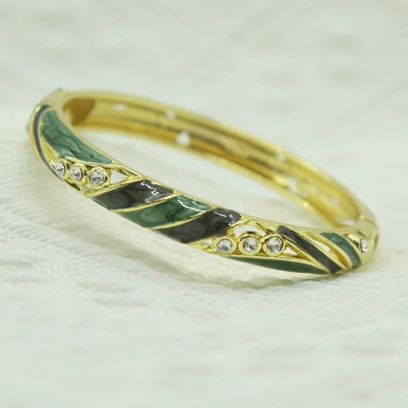 Janice Floral Enamel Bangle - Dark Green