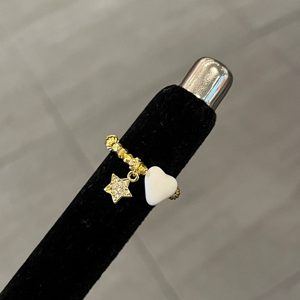 Zakiyah Beaded Gourd Ring - White Heart Ring [SF7TT46R]