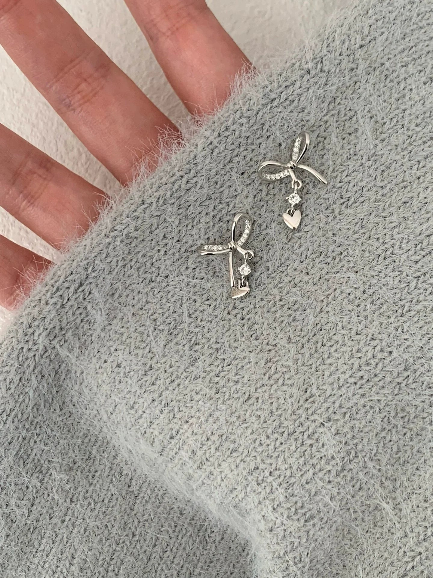 Skye Zircon Bowknot Stud Earrings - Bowknot Heart Stud Earrings