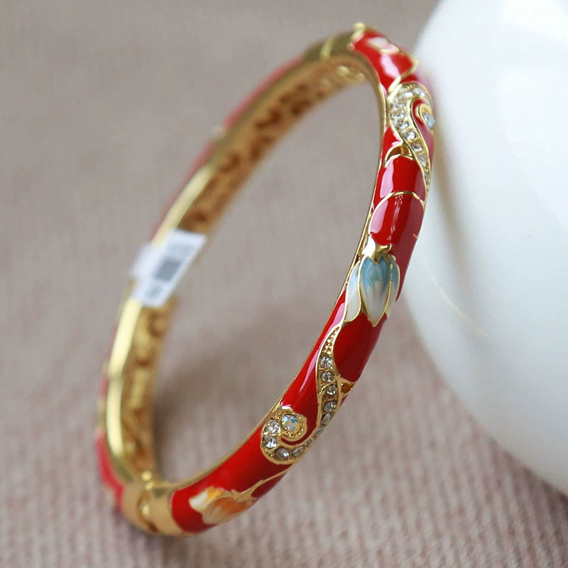 Adilee Floral Cloisonné Cuff - Yellow (0.7cm Width) [PIPWD7RE]