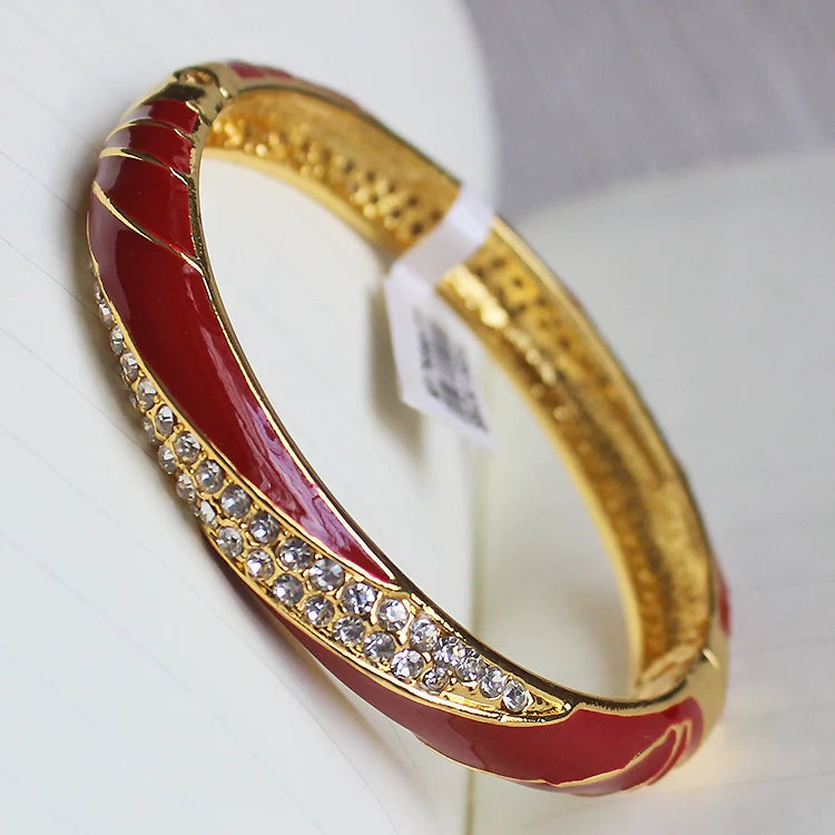 Kalina Enamel Cuff Bracelet - Red