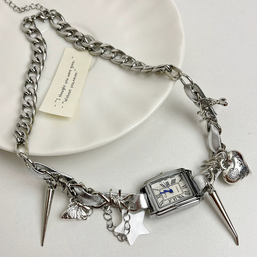 Coraleigh Leather Clock Pendant Necklace - Main Picture Clock Necklace [ET9B7CL3]