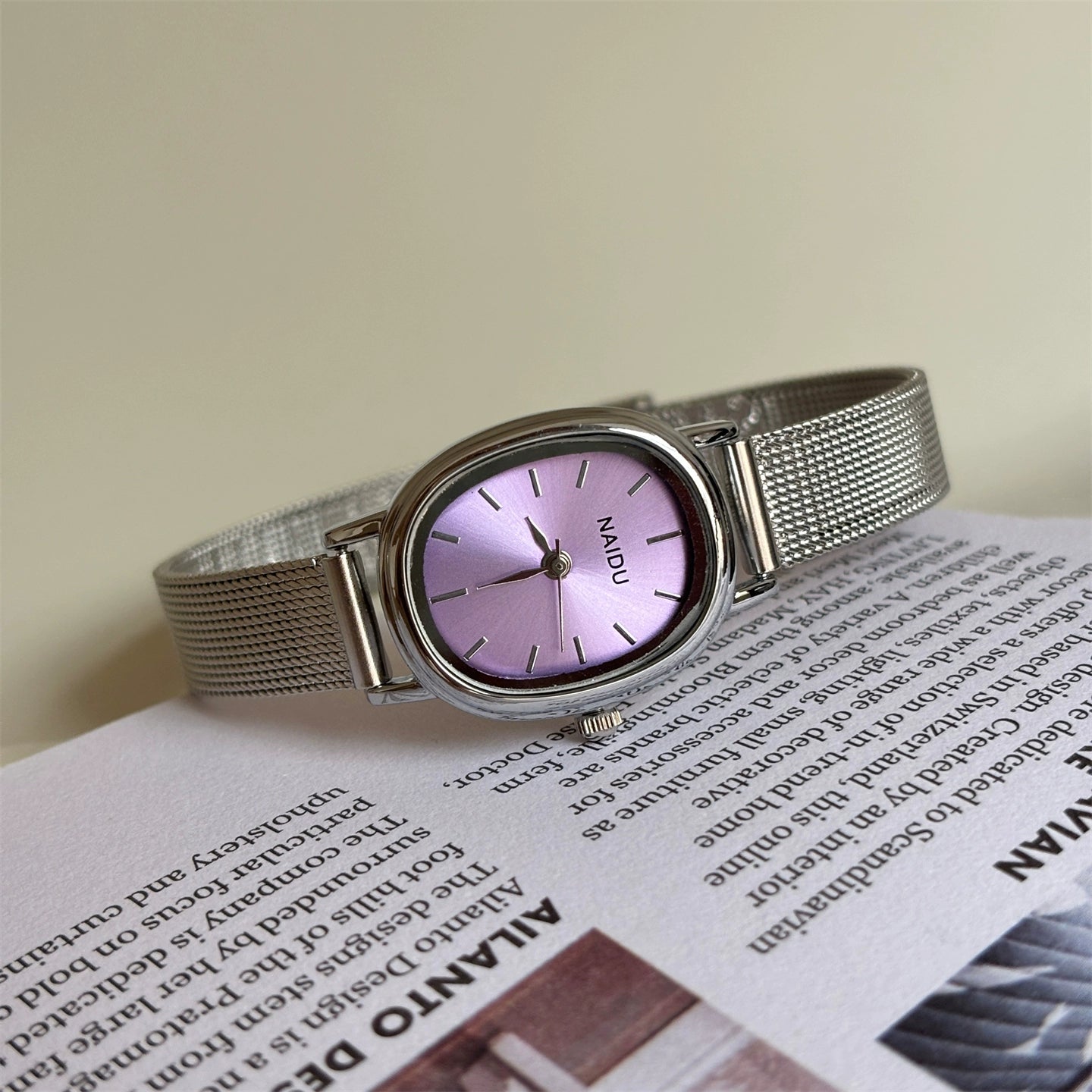 Ainara Retro Mesh Watch - Silver Strap Purple Dial [5JCUAOMU]