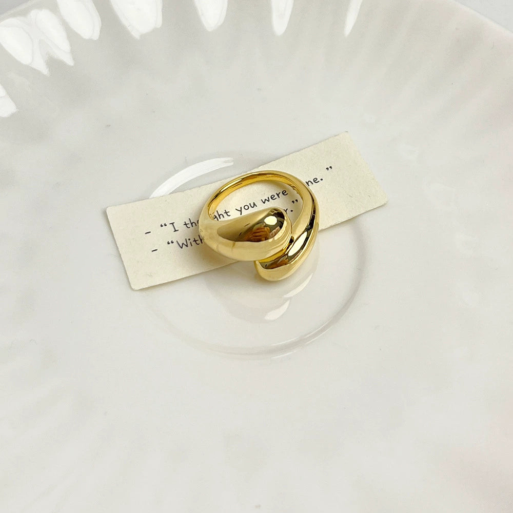 Ameera Geometric Open Ring - Water Drop Gold Ring [ECDYP30C]