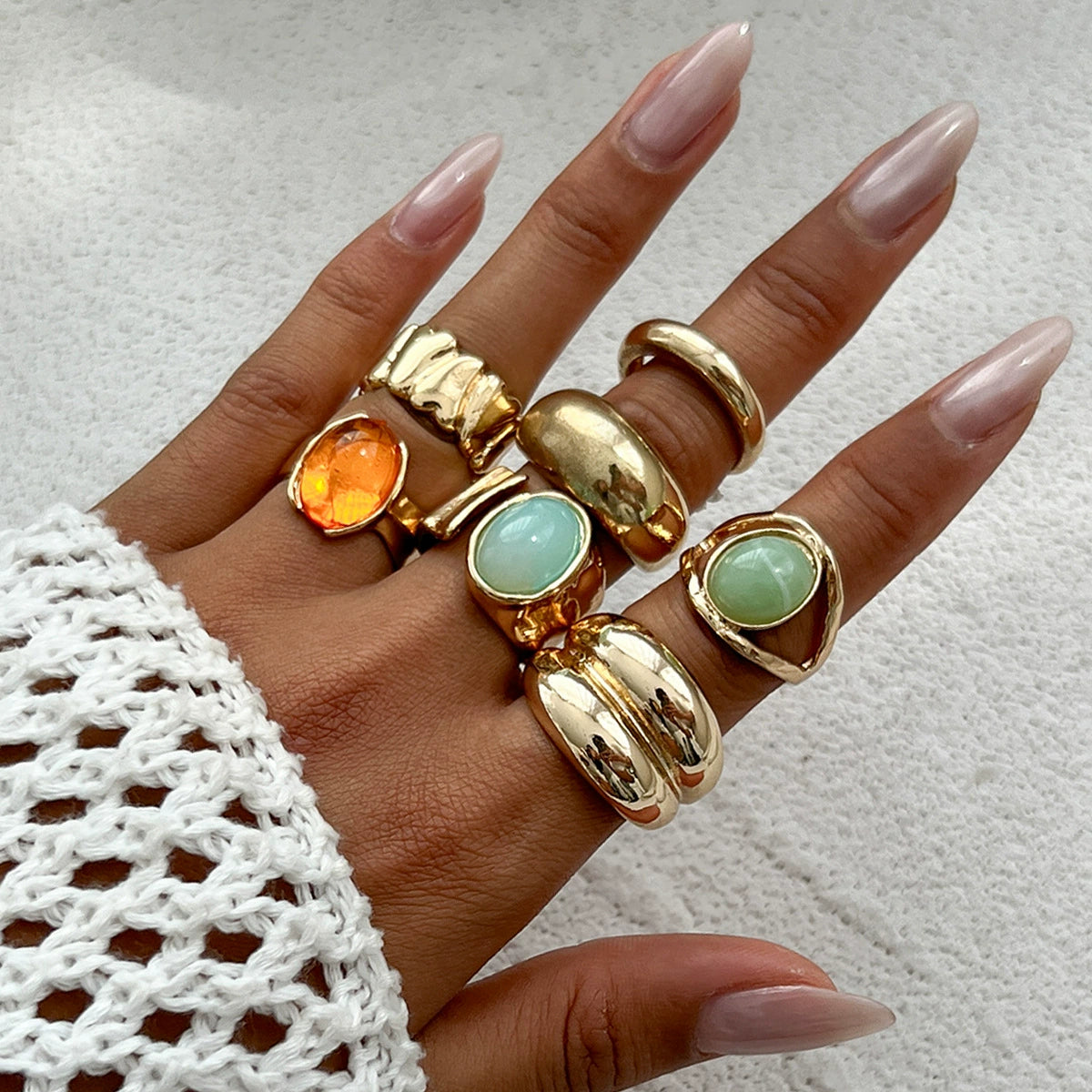 Kymber Stackable Gemstone Ring Set - Light Gold 7-Piece Set [NMZGPUPT]