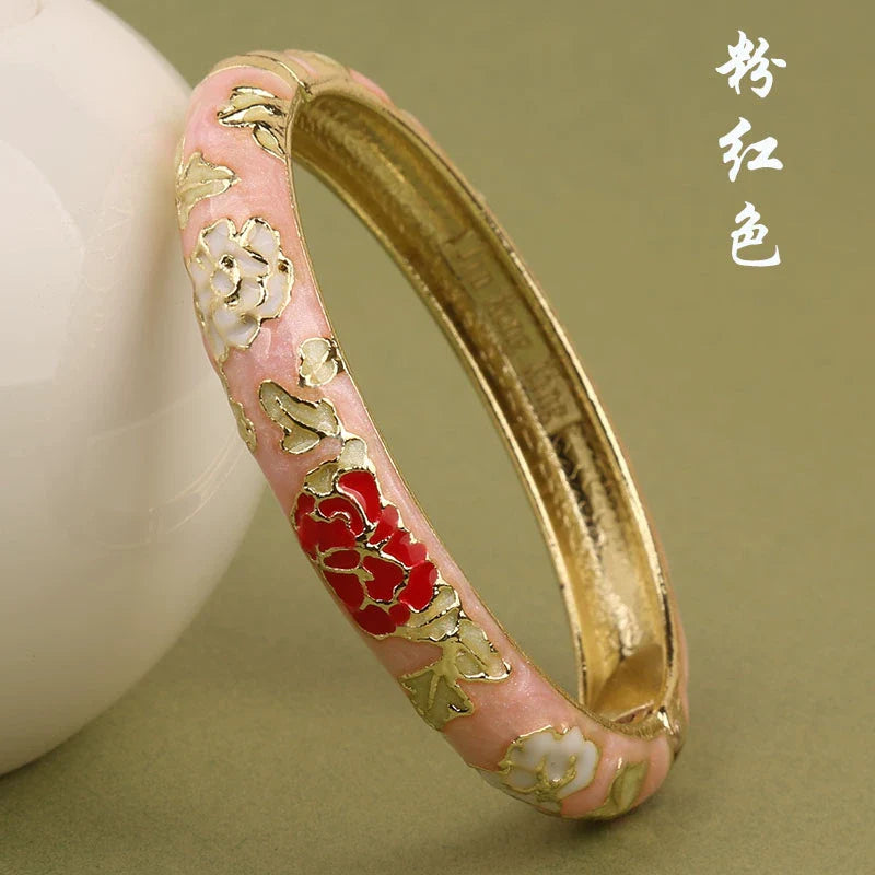 Lana Chinoiserie Floral Bangle - Pink (10mm)