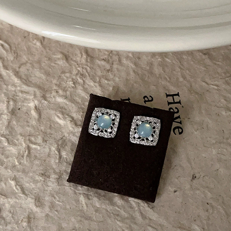 Tamya Zircon Starburst Stud Earrings - Hollow Square Stud Earring