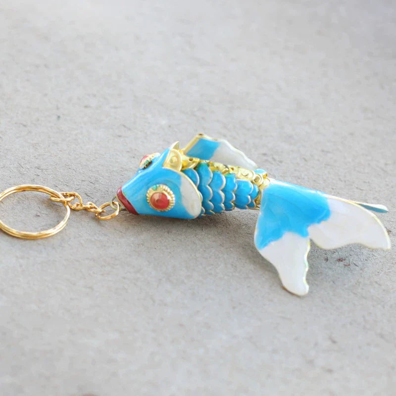 Zahraa CloisonnŽ Goldfish Keychain - Lake Blue (Large)
