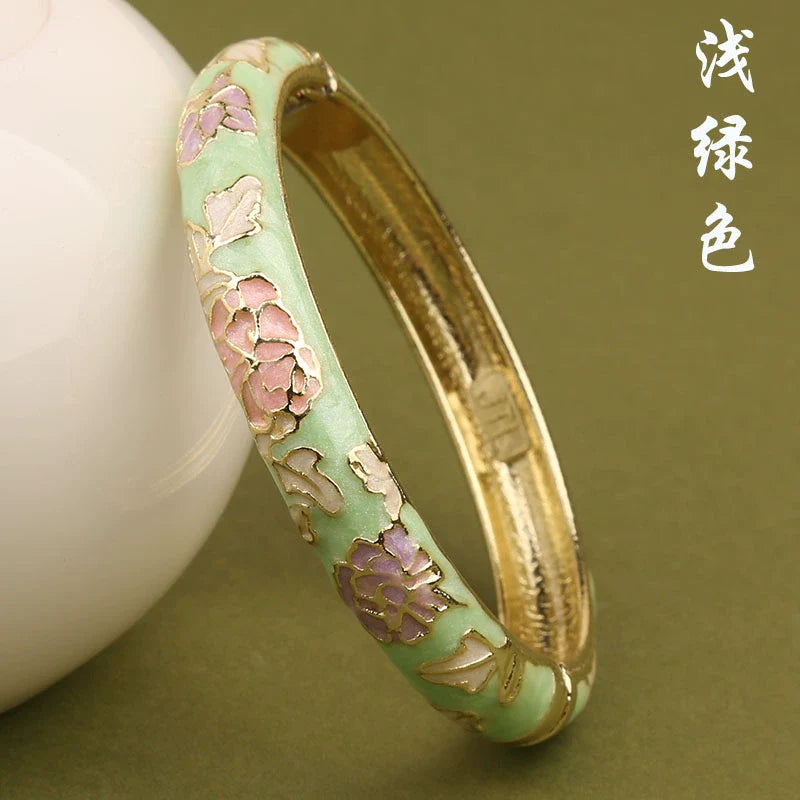 Lana Chinoiserie Floral Bangle - Light Green (10mm)