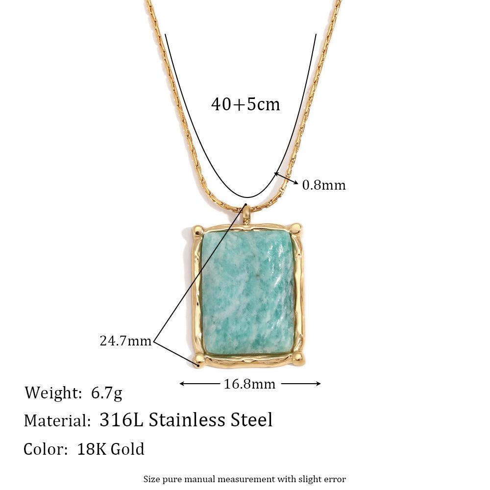 Jean Dainty Stone Necklace - Rectangular Amazonite Pendant - Gold [BXMSVGMF]