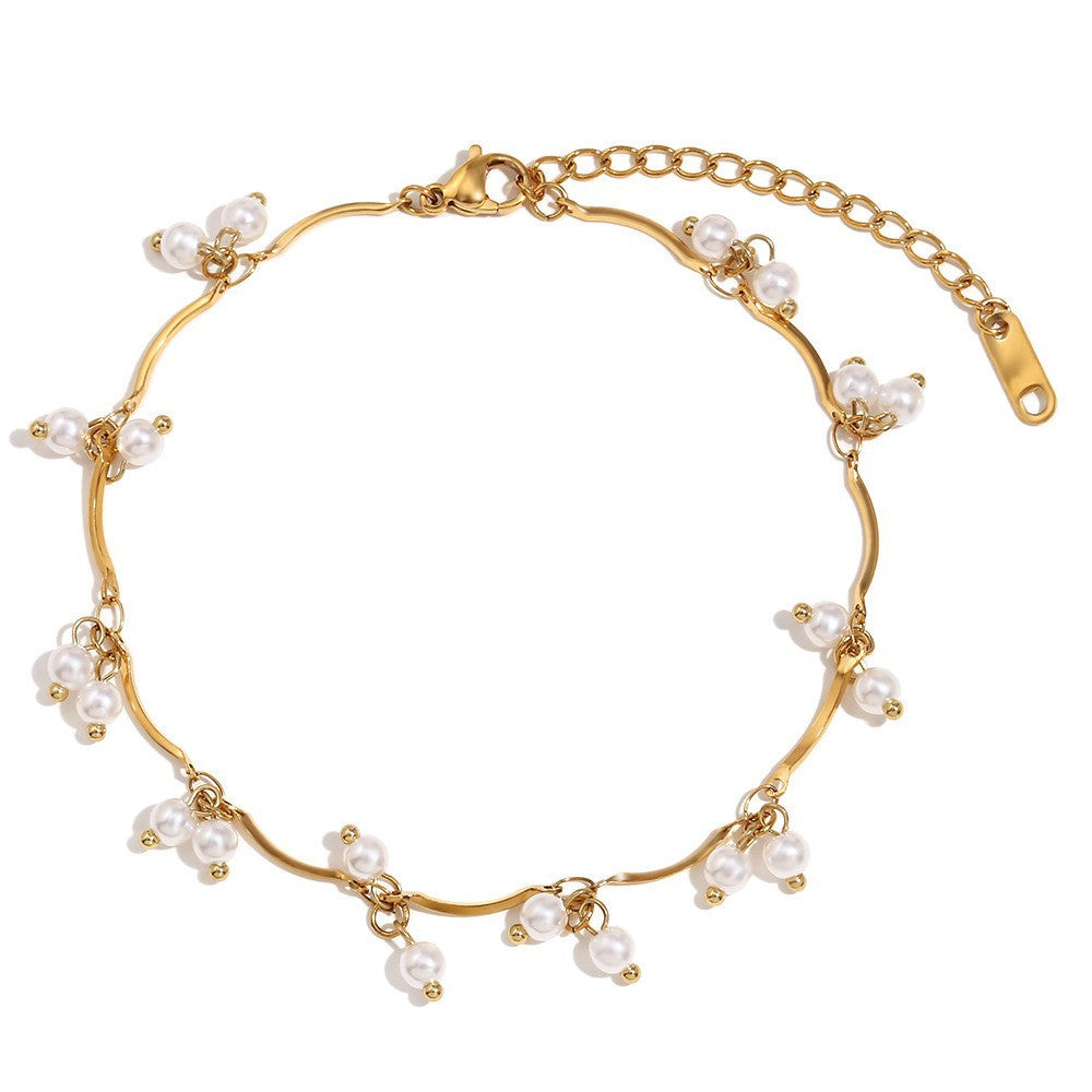 Avni Delicate Pearl Necklace - Tassel Faux Pearl Drop Anklet - Gold [PU7A2MCH]