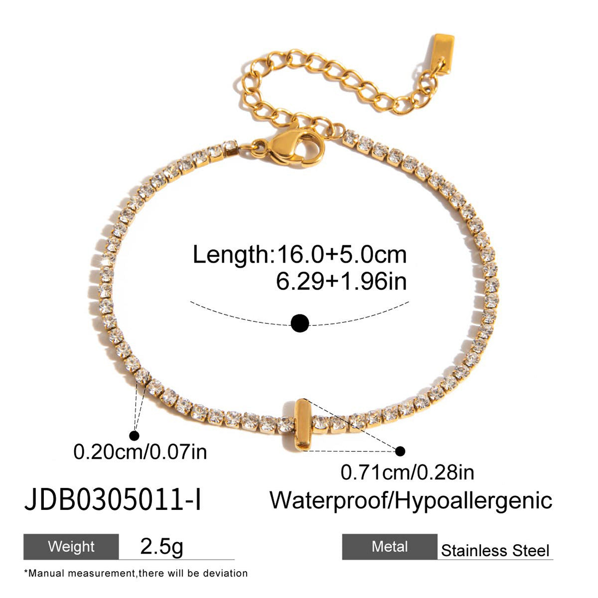 Cayleigh Rhinestone Initial Bracelet - Initial I [WCZPNR88]