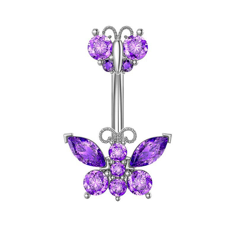 Keely Zircon Bow Navel Ring - 紫色（白金） [EFCX7UAY]