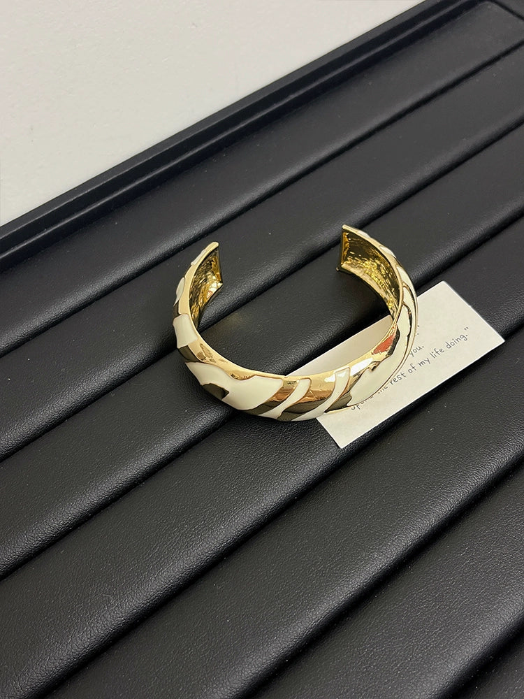 Sana Enamel Open Bangle Ring - White Open Bangle