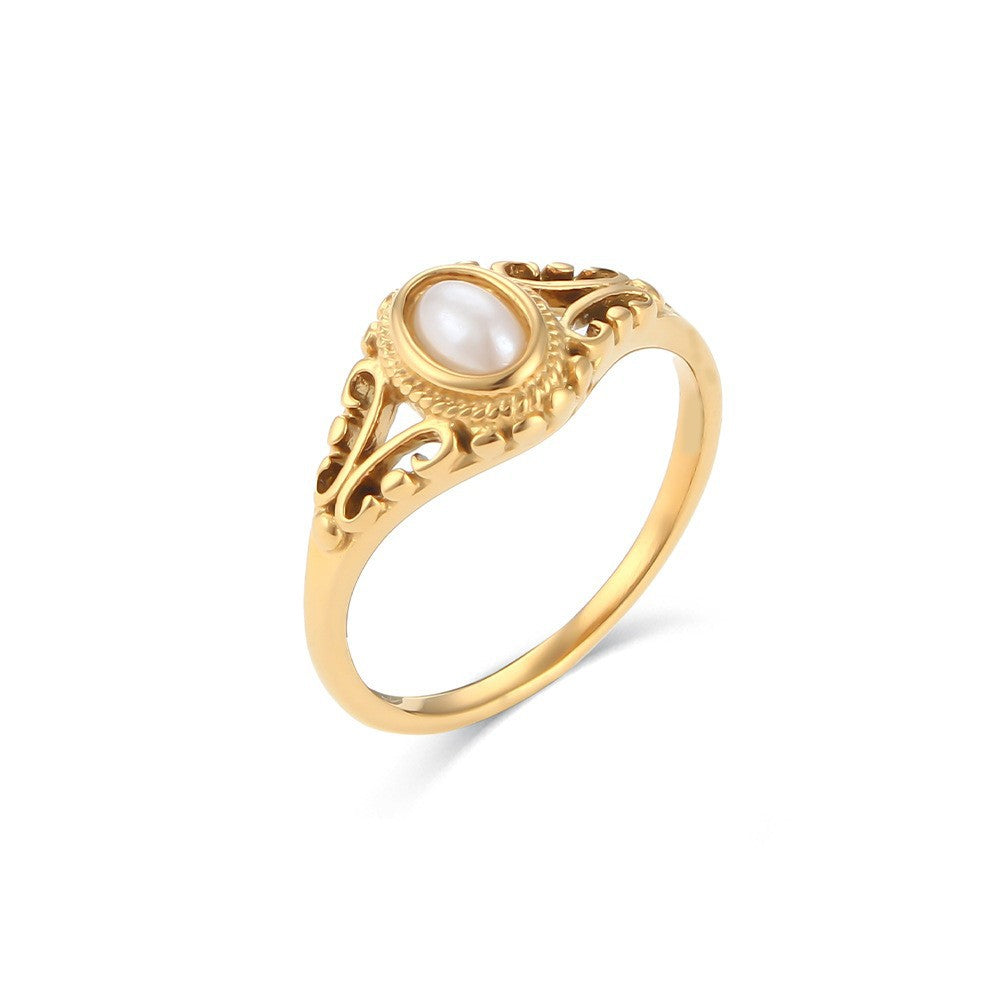 Avni Delicate Pearl Necklace - Freshwater Pearl Flower Pattern Thin Ring - Size 5 [0F69ISMD]
