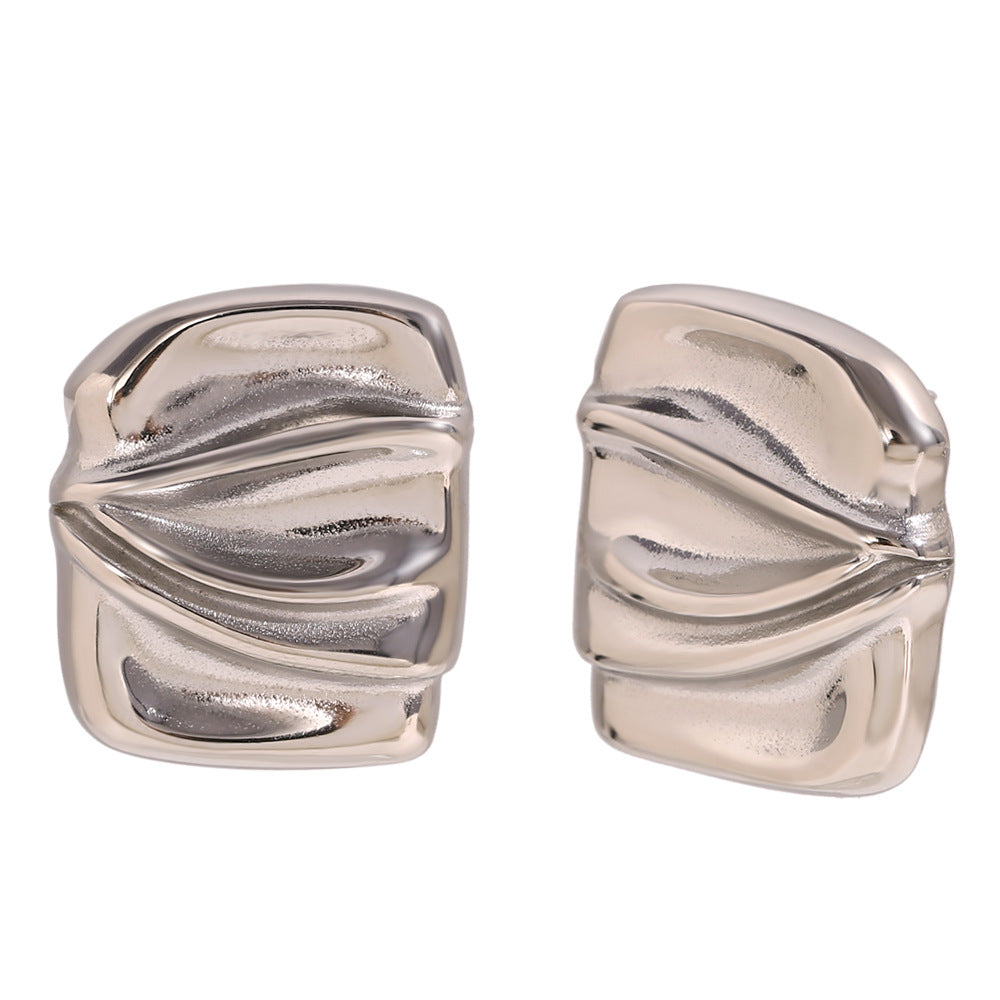 Miliani Irregular Geometric Earrings - Irregular Pleated Rectangle Stud Earrings - Steel [F3CJR22J]