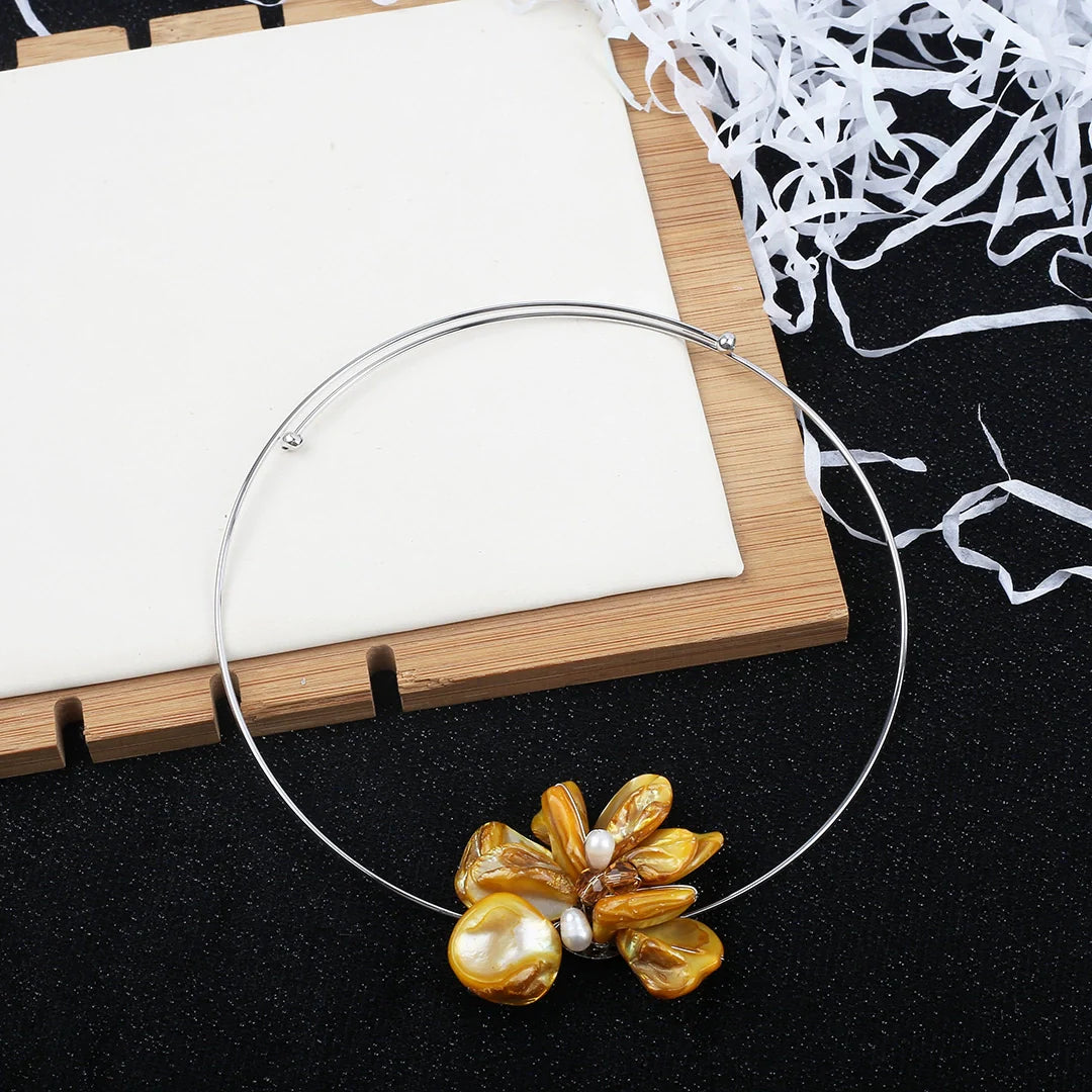 Taelyn Baroque Floral Pearl Choker - Yellow