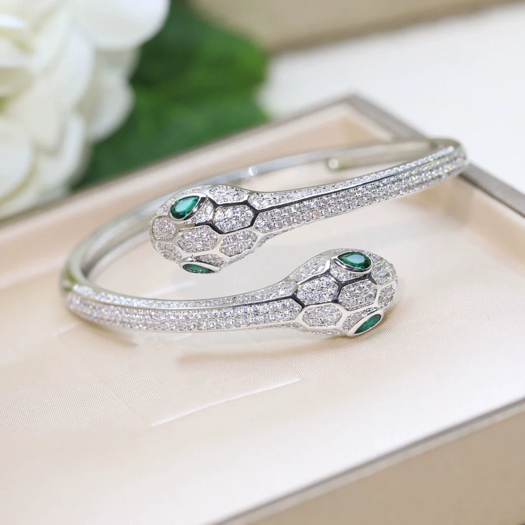 America Diamond Serpent Bracelet - Double-Head White Gold Malachite