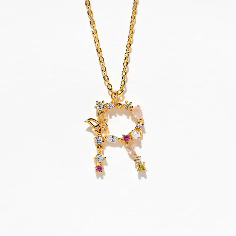 Joelle Golden Butterfly Initial Necklace - R Initial