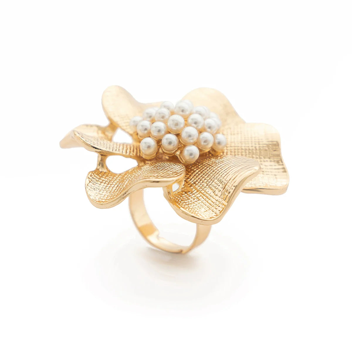 Zada Pearl Bloom Rings - 3D Flower Light Gold
