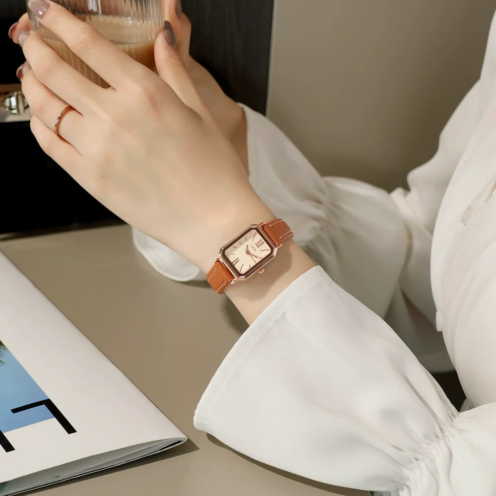 Elize Rectangular Leather Watch - Gingerbread Brown