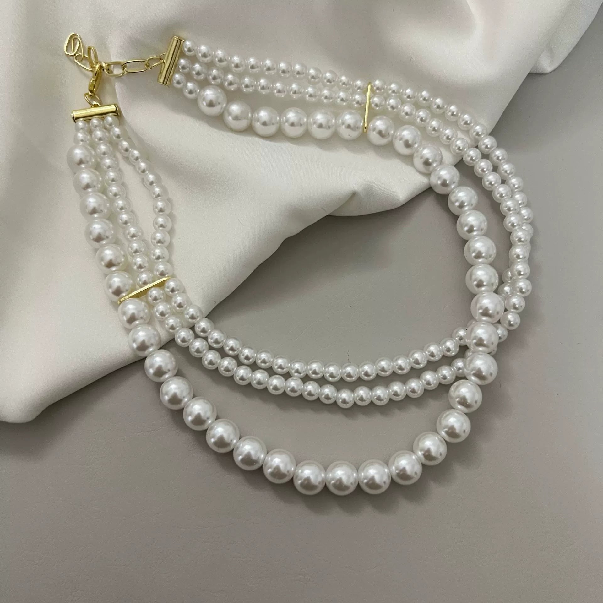 Savanah Triple-Layer Bead Necklace - Three-Layer Pearl Necklace