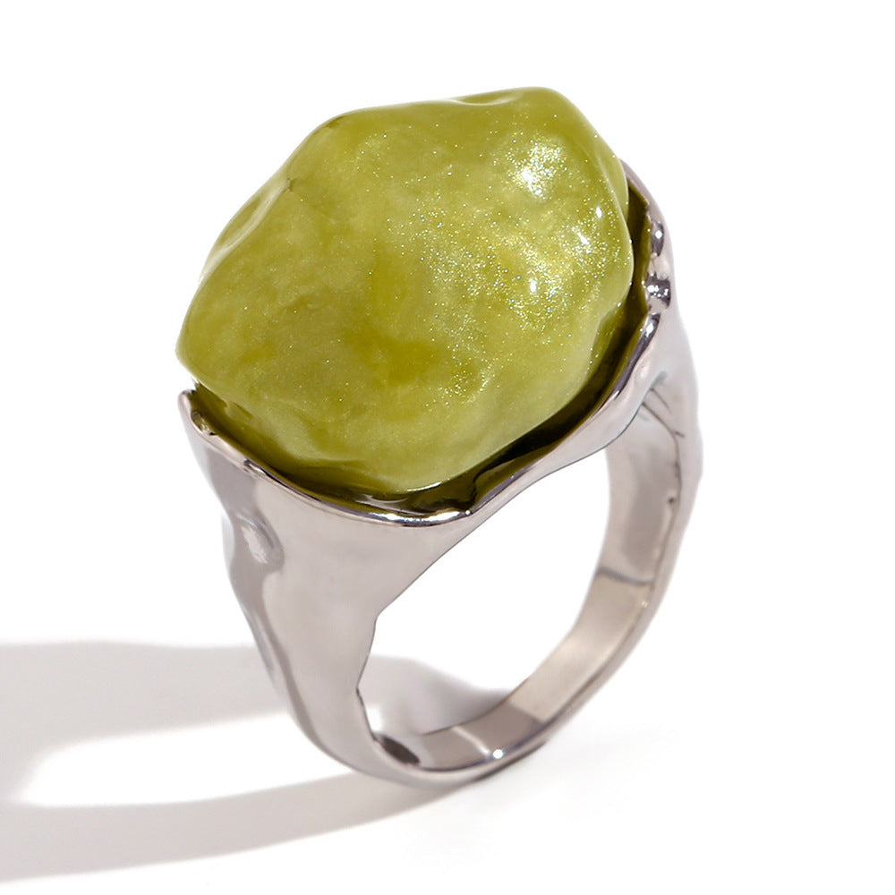 Asa Gold Retro Rings - Acrylic Irregular Retro Ring - Steel Light Green - Size 6 [V9N2U8H0]