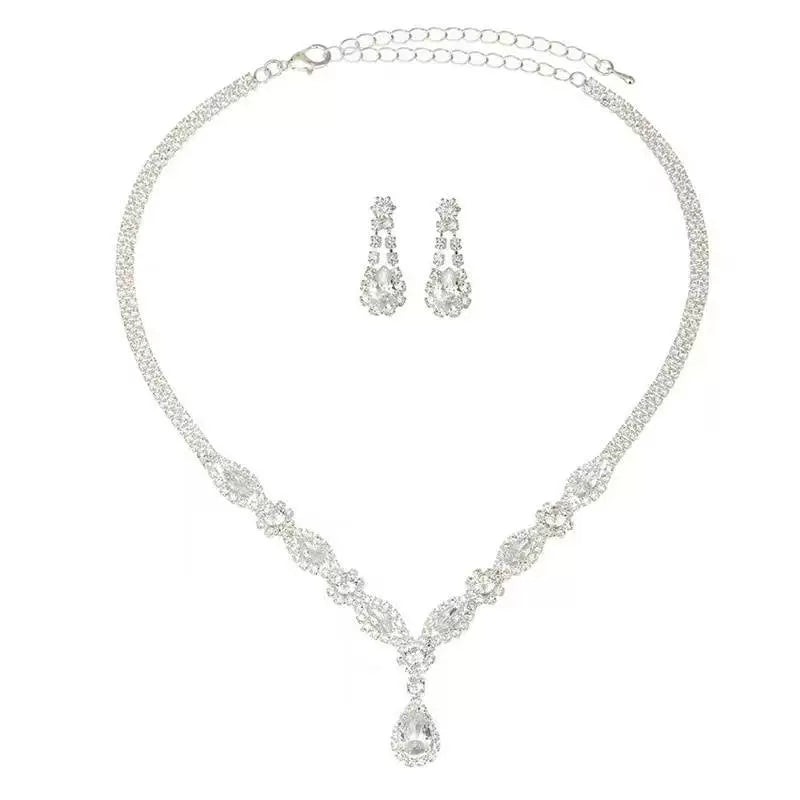 Carlin Rhinestone Tassel Set - Necklace & Earrings Set