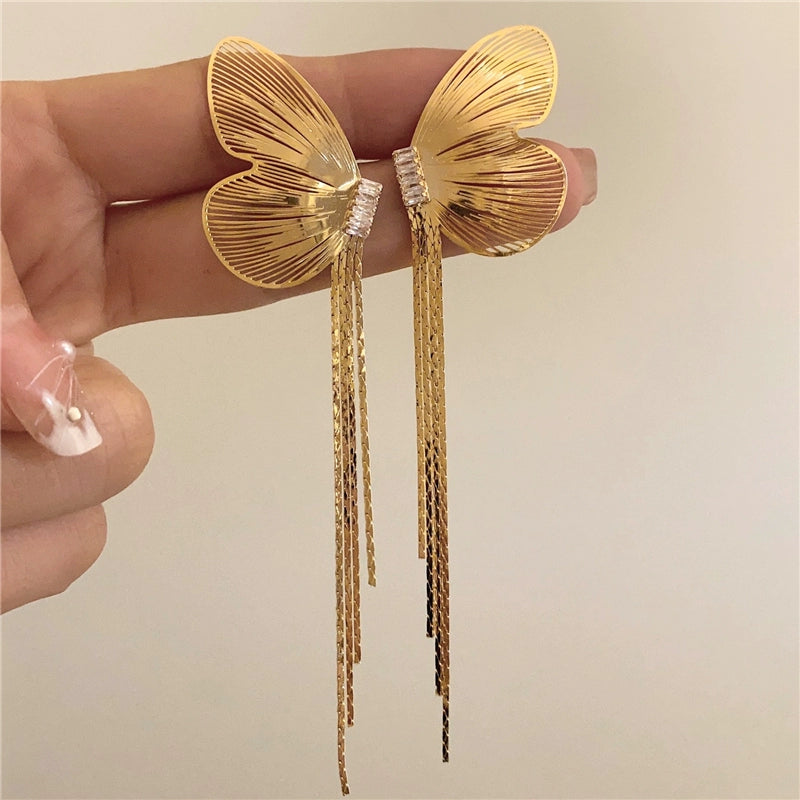 Aiden Butterfly Wing Tassel Earrings - Gold Wing Butterfly Tassel [OCCFD0H9]