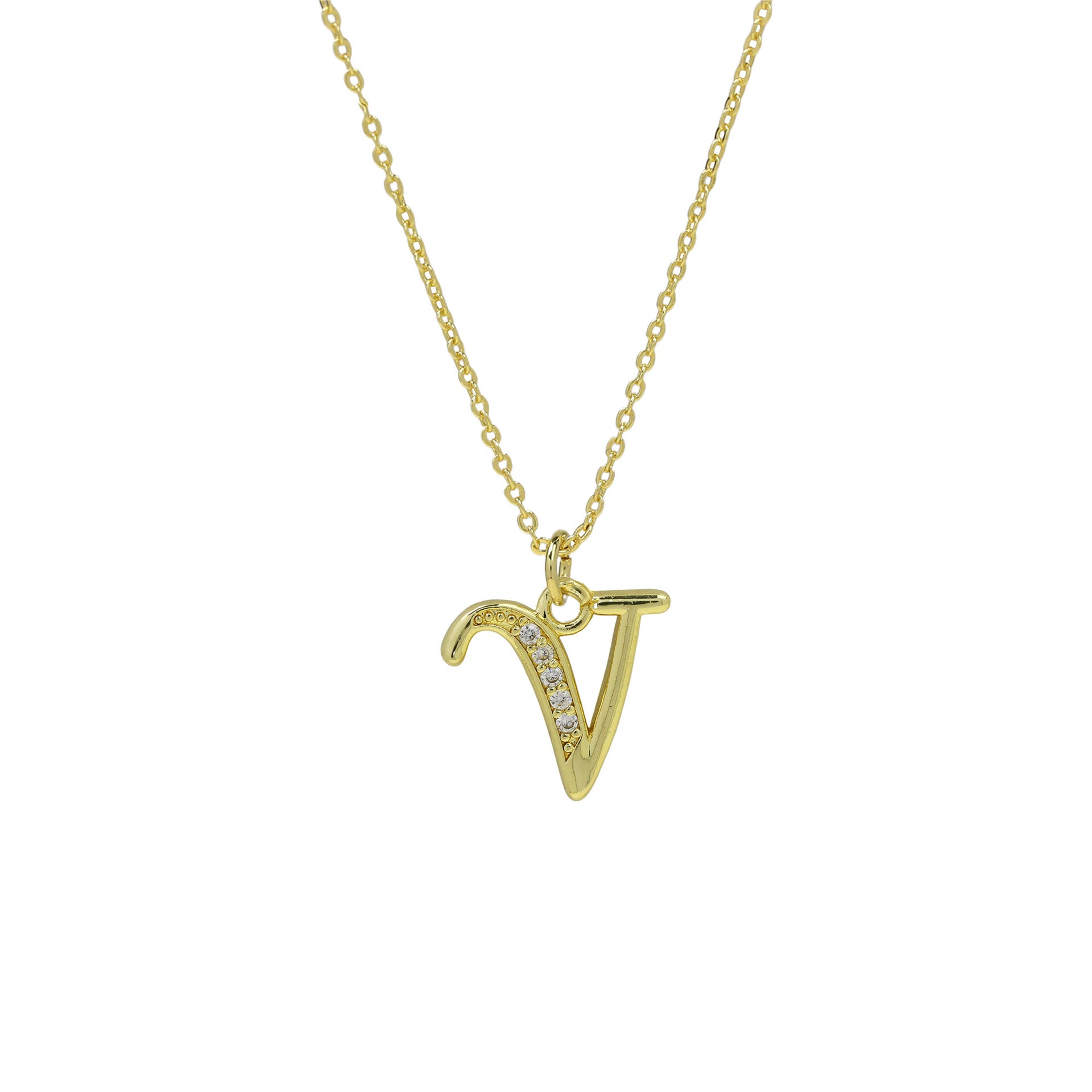 Winifred Delicate Alphabet Necklace - Letter V [AXOB7P4K]
