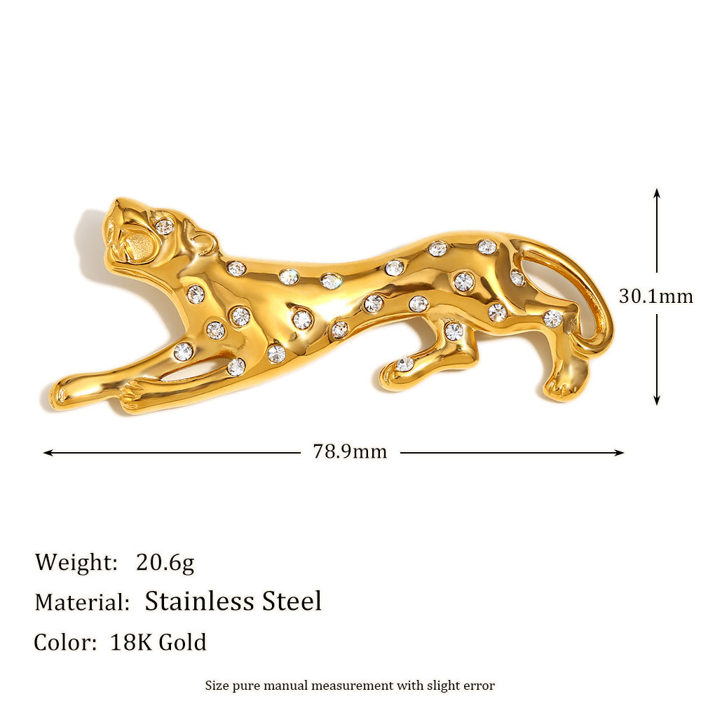 Rona Elegant Gold Brooch - Full Diamond Leopard Brooch - Gold [0GQF53ZS]