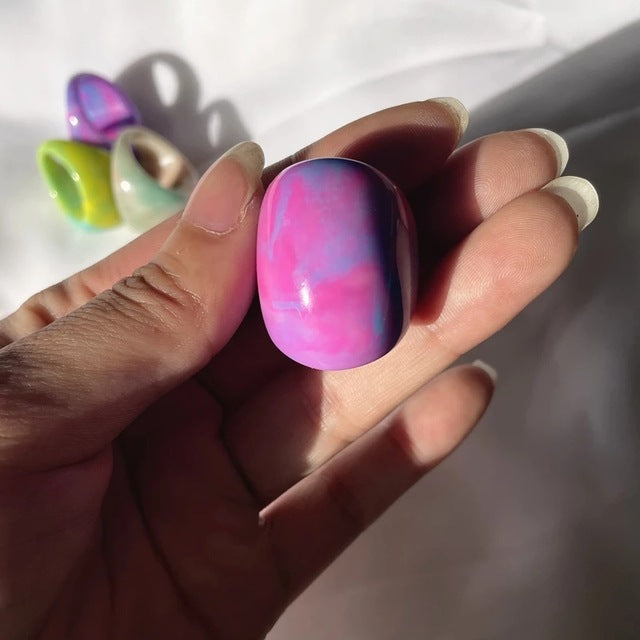 Liba Chunky Swirl Ring - Oval Purple Blue Mix Ring [2HT1QYVF]
