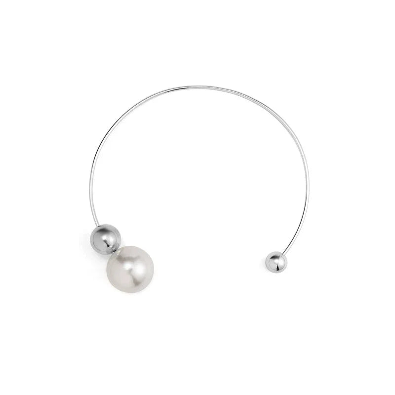 Gloria Pearl Choker Necklace - Silver